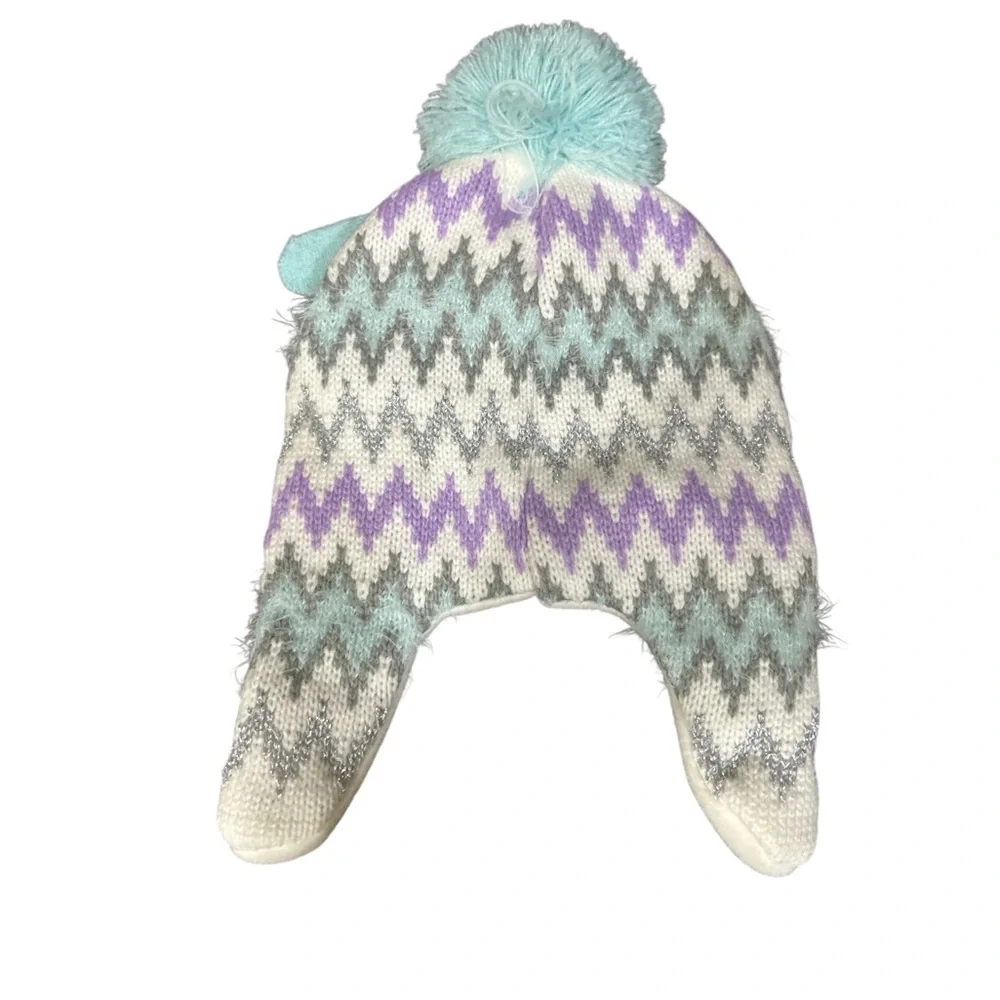 Cozy Knit Baby Hat and Mittens Set - Blue and White 12-24 months